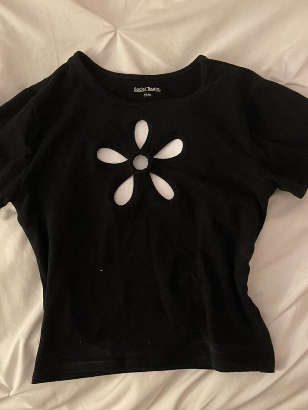 Hollister Co. Women's Black Crop-top with Flower Cut Out